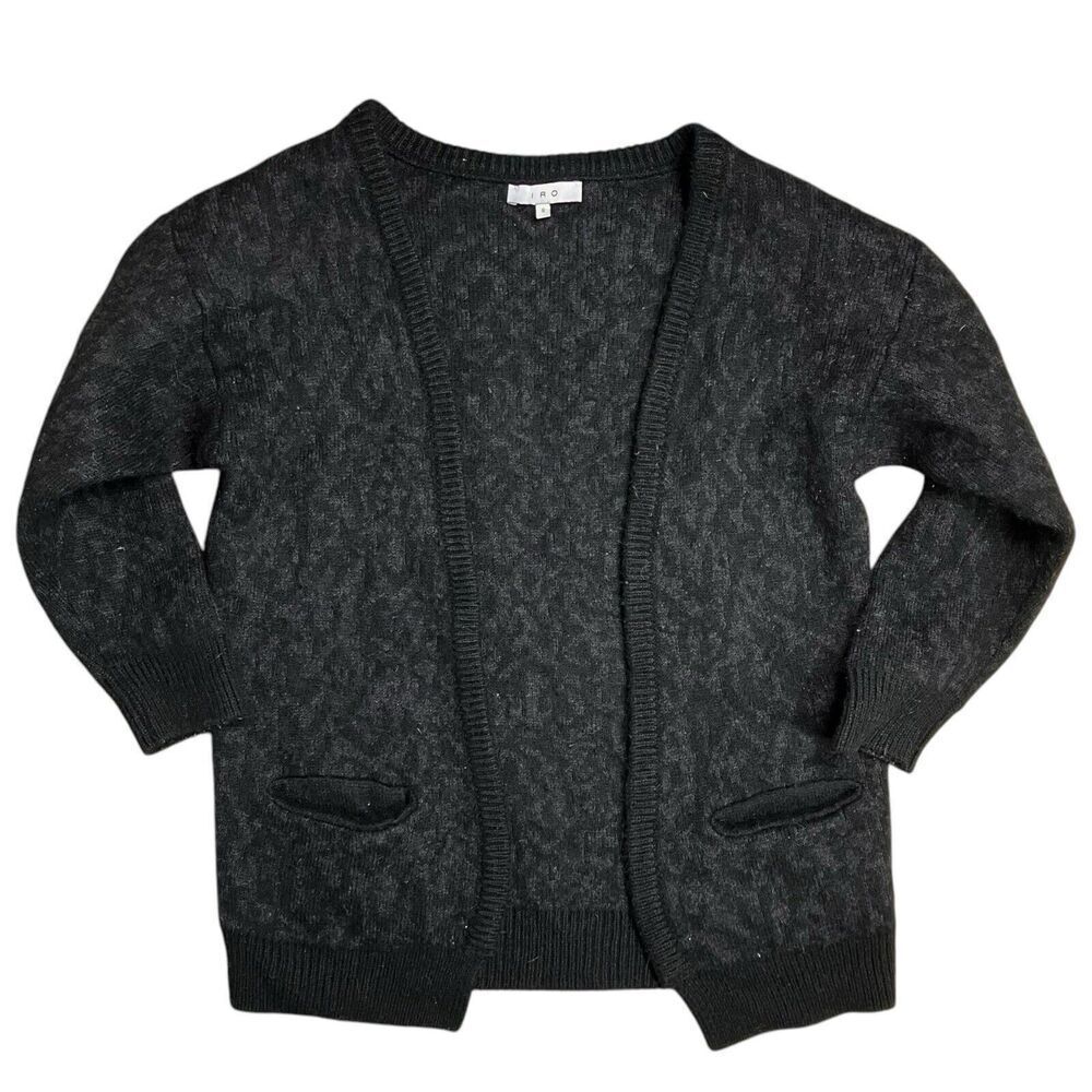 IRO Sweater WMNS S Black Wool Cardigan Leopard Jasek Animal Printed Alpaca Blend